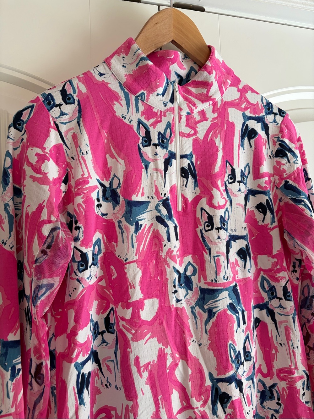 IBKUL Icifil Frenchie Print Quarter Zip SPF 50 Long Sleeve Golf Top Size Med - Picture 2 of 10